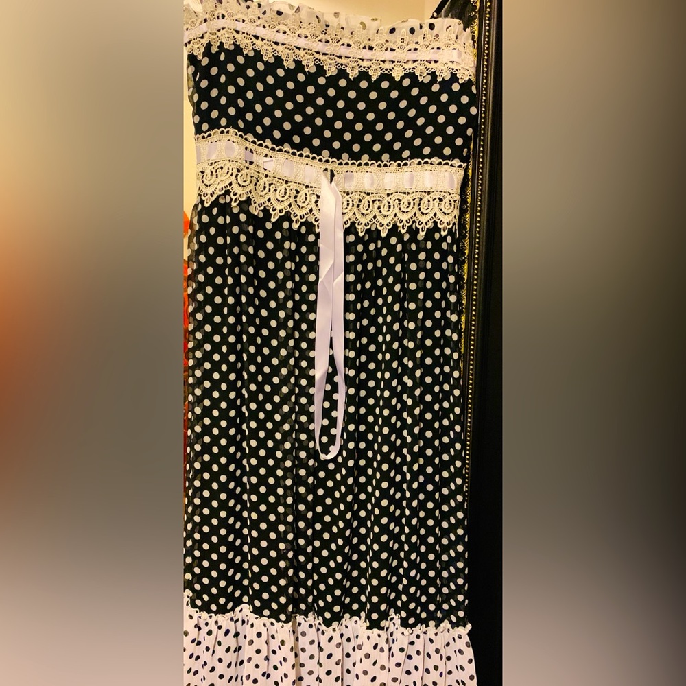 Black and White Polka Dot Dress with Lace